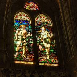 Adam and Eve stained glass in the bishop's palace.