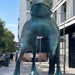 Large metal frog sculpture
