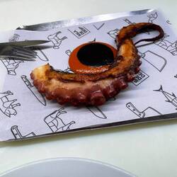 Grilled Octopus with romesco and squid ink sauce