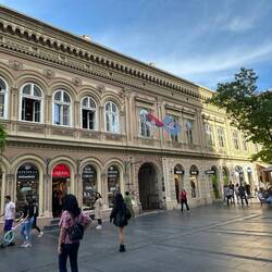 Pedestrian shopping area with lovely architecture