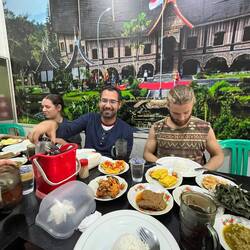 Our group dinner with lots of delicious food served on small plates