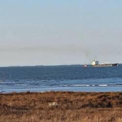 A ship coming in, zoom in to see some of the waiting ones in the background