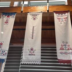 Fabulous hand stitched linens on display in the palace part of the fortress