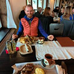 Spicy sausage and pork ribs with wobbly polenta. Florin had trout