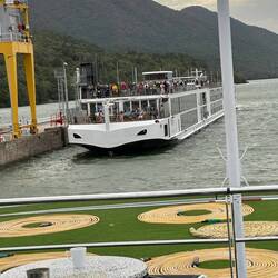 Our partners in the lock, a river boat from the Viking line