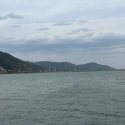 First glimpse of the dam and locks on the Danube