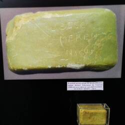 I cake of soap smuggled into a woman by her husband with "I love you forever, Nicu" inscribed.