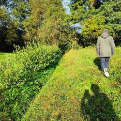 Walking through people's yards and fields