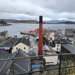View of Oban Distillery from the stairs to tower