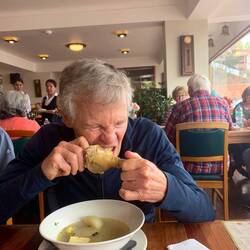 Trying to get a bit of chicken off the bone