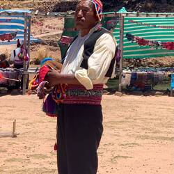 On Taquile island the men knit the hats that indicate their status.