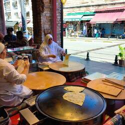These ladies are making fresh gozleme pastry at the front of the restaurant for all to see