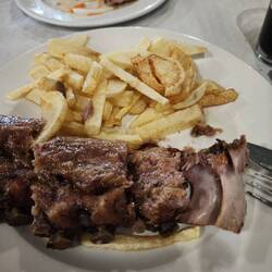 Yummy ribs and fries.