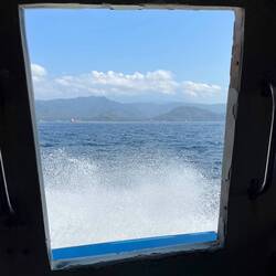 View from the window on the back of the ferry to Lombok
