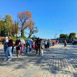 Queueing up for miles or perhaps a kilometre for the Hagia Sophia Mosque