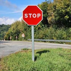 The stop signs are in English.