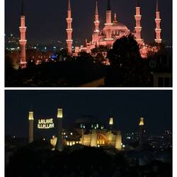 Dinner view of Blue Mosque and Sophia Hagia mosque