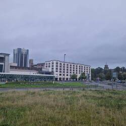 Approaching Blackburn centre and bus station from the canal