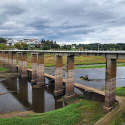 You can see the old bridge that's usually under water.