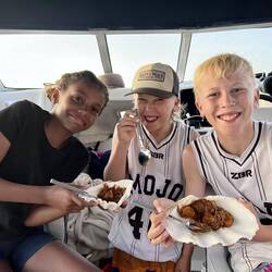 Dinner in their self-found shell bowls