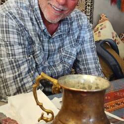 Beer was served in this cool copper mug