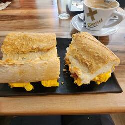 Yummy second breakfast. We each wrapped up half to eat later.