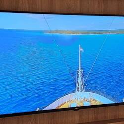 Departing Half Moon Cay, from our TV showing forward camera