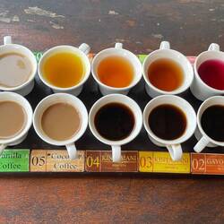 The great variety of coffee and tea served at the coffee plantation
