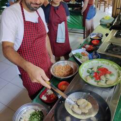 Me preparing the banana dumplings in our Balinese cooking class