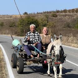 This old couple on their donkey-pulled carriage absolutely loved having their picture taken!