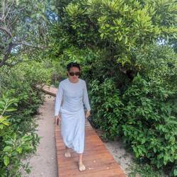 Boardwalk relief after encountering spikey things and snakes during our barefoot circumnavigation