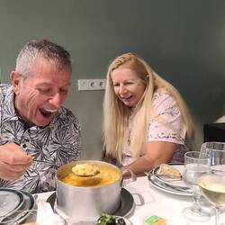 Jim was pretty excited about his seafood stew at Pinoquio
