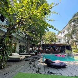The pool of the hostel where I stayed in Canggu