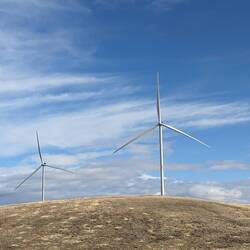 On the east side of the Cascades, there are many hundreds of wind turbines.