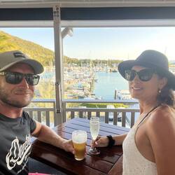 Watching our boat from the pub