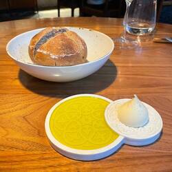 Delicious rye bread, olive oil and whipped butter