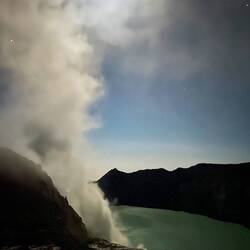 The sulphur gas ascending from the crater of Mt. Ijen