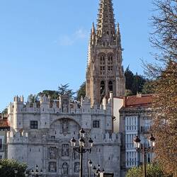Archway in front Cathedral Spire in back