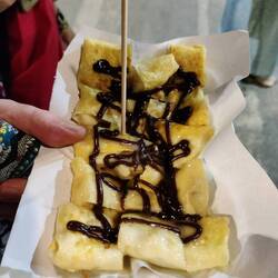 Banana pancake with Nutella and condensed milk 😋