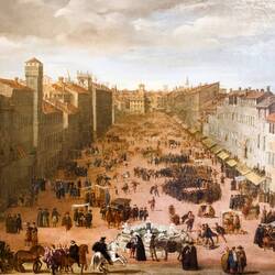 "Market in Piazza Navona" (before the mid-17th century transformation) — Museo di Roma.