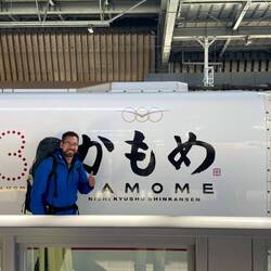 Me in front of a Shinkansen (bullet train)