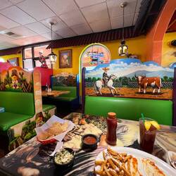 I have lunch in a very colorful Mexican restaurant