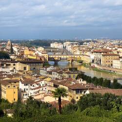Cityscape with Ponte Vecchio in the distance — Florence, Italy.
