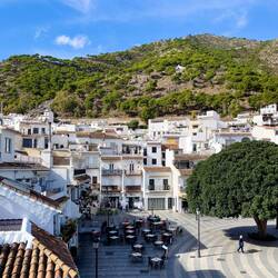 Overlook with a view of the central plaza — Mijas, Spain.