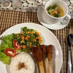 salmon sticks with corn soup