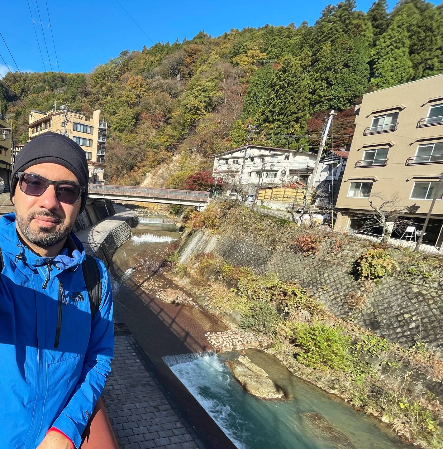 Me in front of a river running through Tsuchyiu Onsen