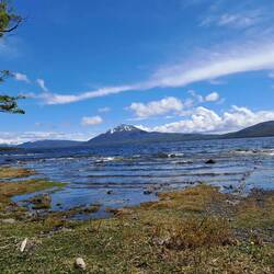 Bestes Wetter und im Hintergrund die Berge des Yendegaia
