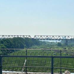 in the far the bridge for the cars