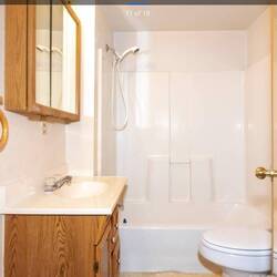 The bathroom floor was soft and the toilet was about to fall through. The fixtures were donated.