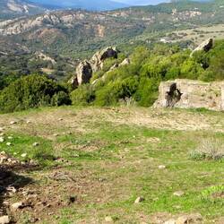 View from the castle of the rugged country we walked through yesterday